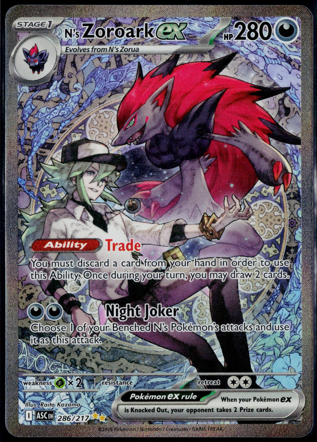N'S ZOROARK EX 286/217 POKEMON ASCENDED HEROES SPECIAL ILLUSTRATION RARE HOLO NM