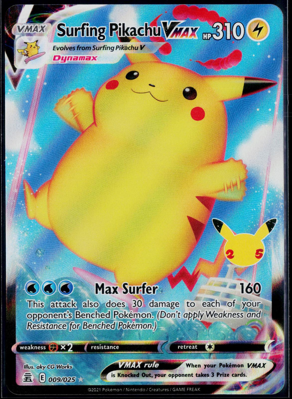 SURFING PIKACHU VMAX 009/025 POKEMON CELEBRATIONS HOLO VMAX RARE NM