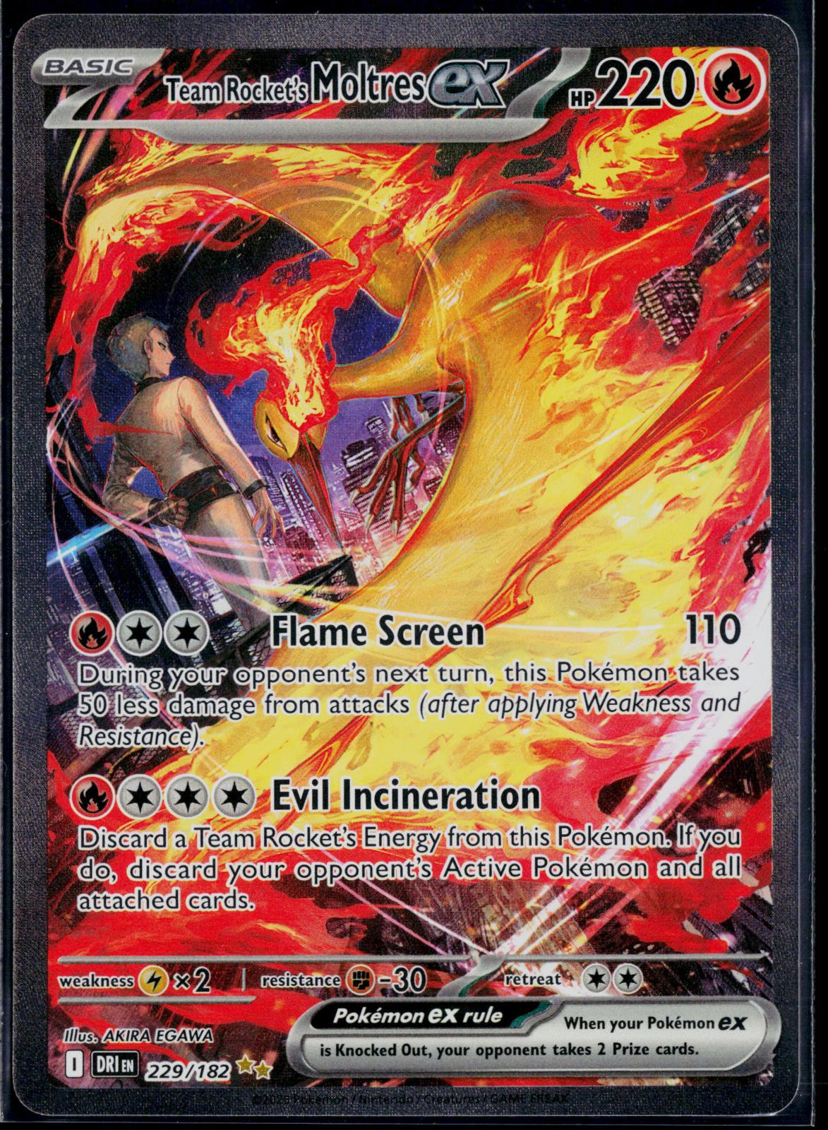 TEAM ROCKET'S MOLTRES EX 229/182 POKEMON DESTINED RIVALS HOLO NM