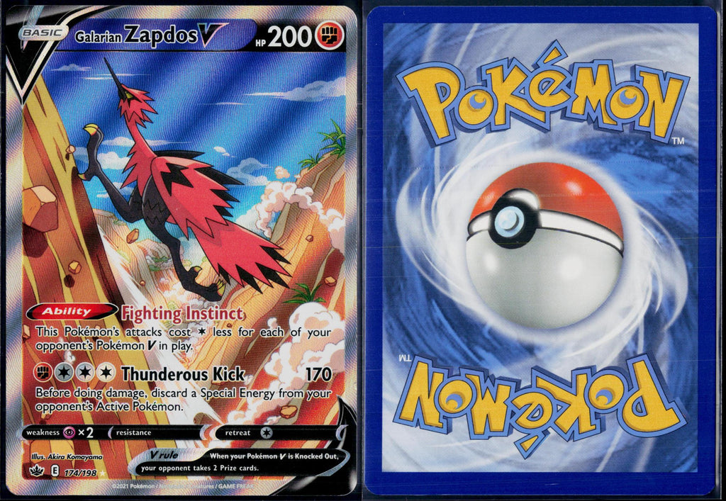 GALARIAN ZAPDOS V 174/198 POKEMON CHILLING REIGN ULTRA RARE HOLO NM