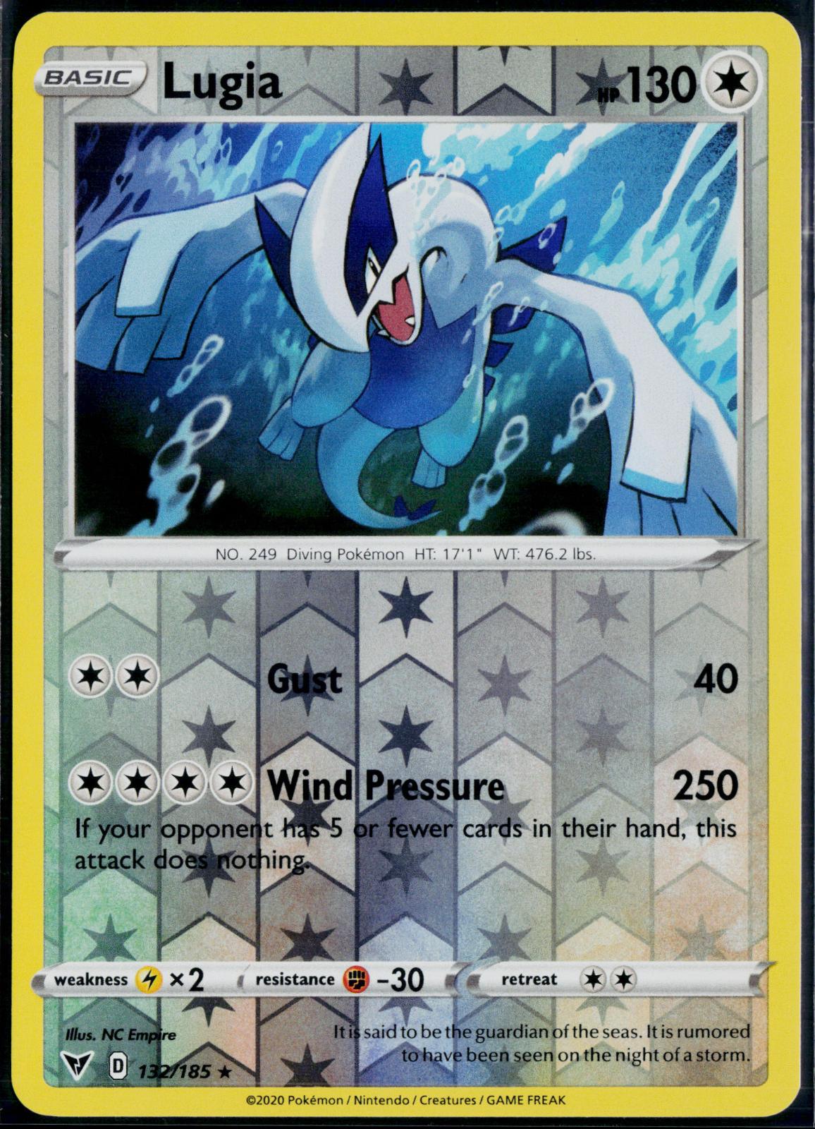 LUGIA 132/185 POKEMON VIVID VOLTAGE R REVERSE HOLO NM
