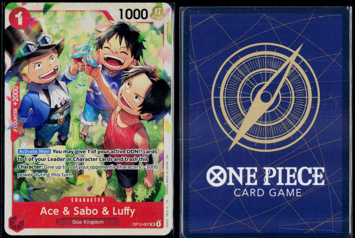 ACE & SABO & LUFFY OP13-007 ONE PIECE CARRYING ON HIS WILL SR NM