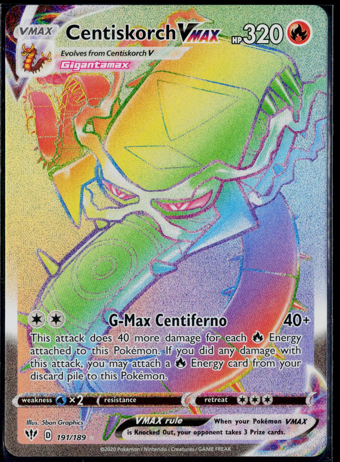 CENTISKORCH VMAX 191/189 POKEMON DARKNESS ABLAZE RAINBOW RARE HOLO NM