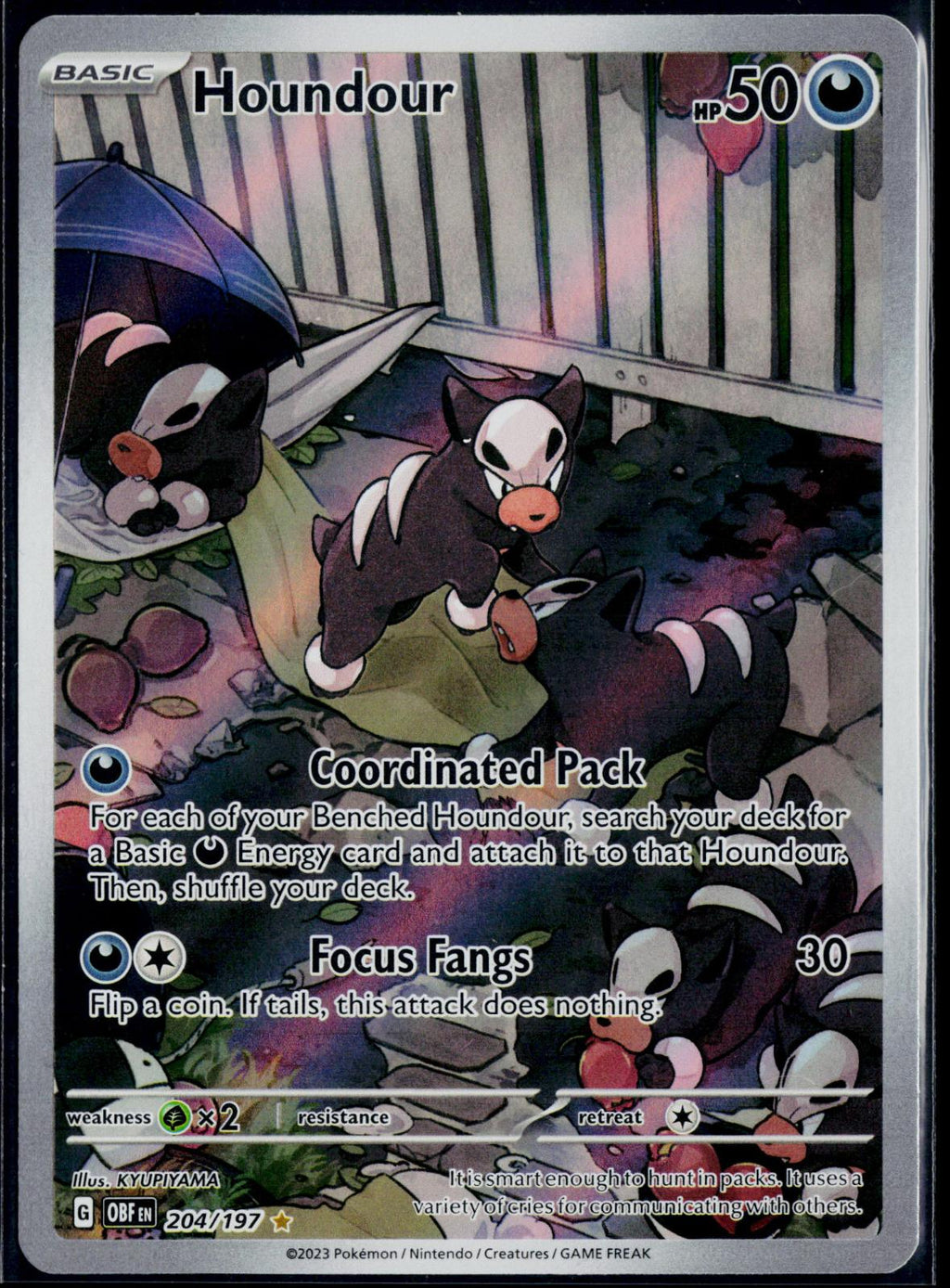 HOUNDOUR 204/197 POKEMON OBSIDIAN FLAMES ILLUSTRATION RARE NM