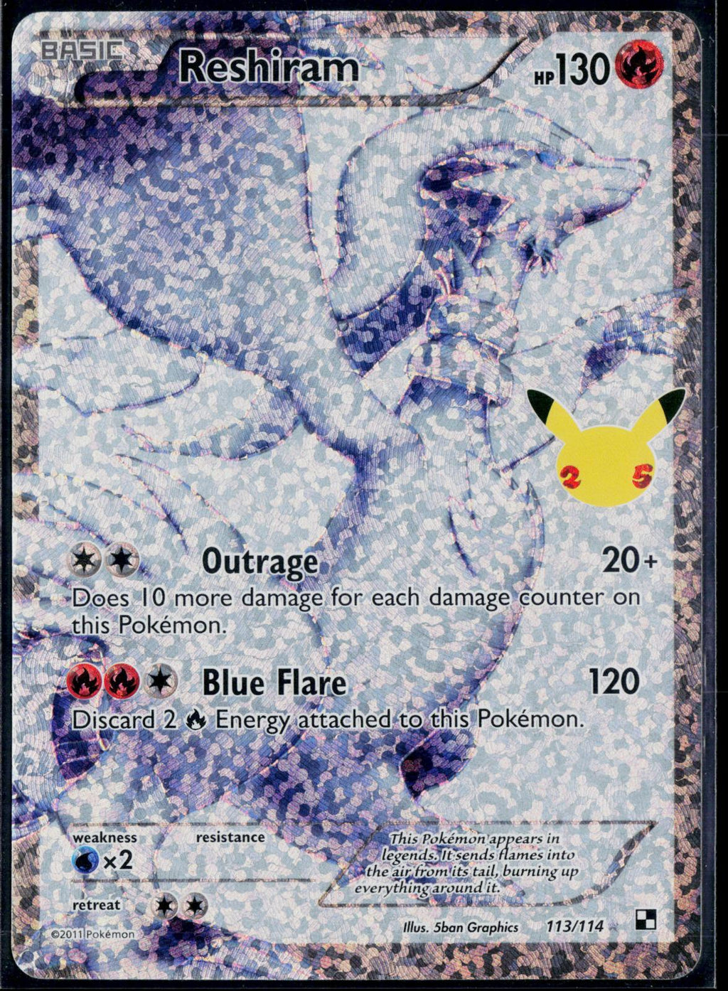 RESHIRAM 113/114 POKEMON CELEBRATIONS: CLASSIC COLLECTION HOLO NM