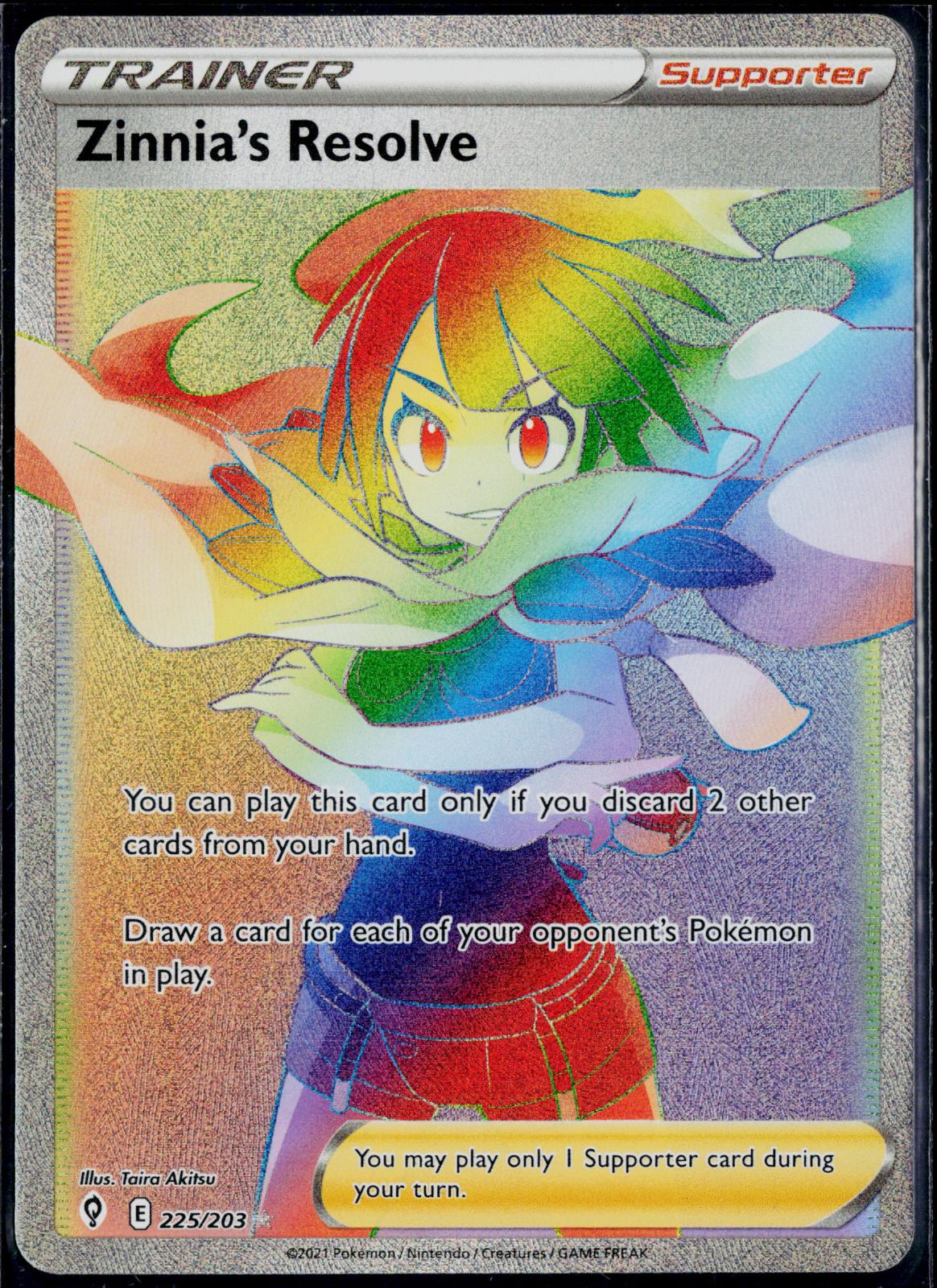 ZINNIA'S RESOLVE 225/203 POKEMON EVOLVING SKIES RAINBOW RARE HOLO NM
