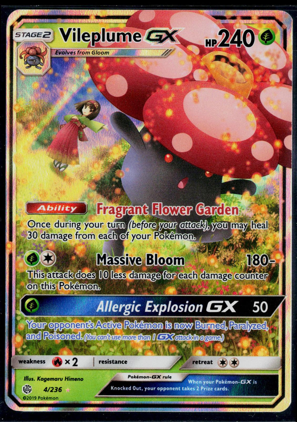 VILEPLUME GX 4/236 POKEMON COSMIC ECLIPSE HOLO GX RARE NM