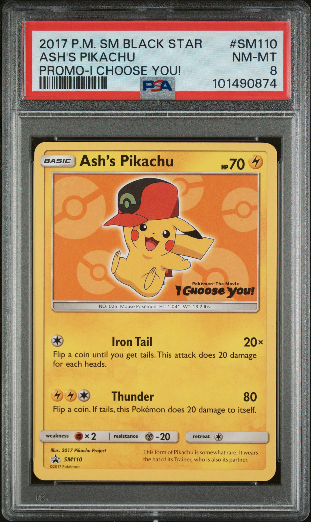 ASH'S PIKACHU SM110 PSA 8 POKEMON SM BLACK STAR PROMO I CHOOSE YOU!