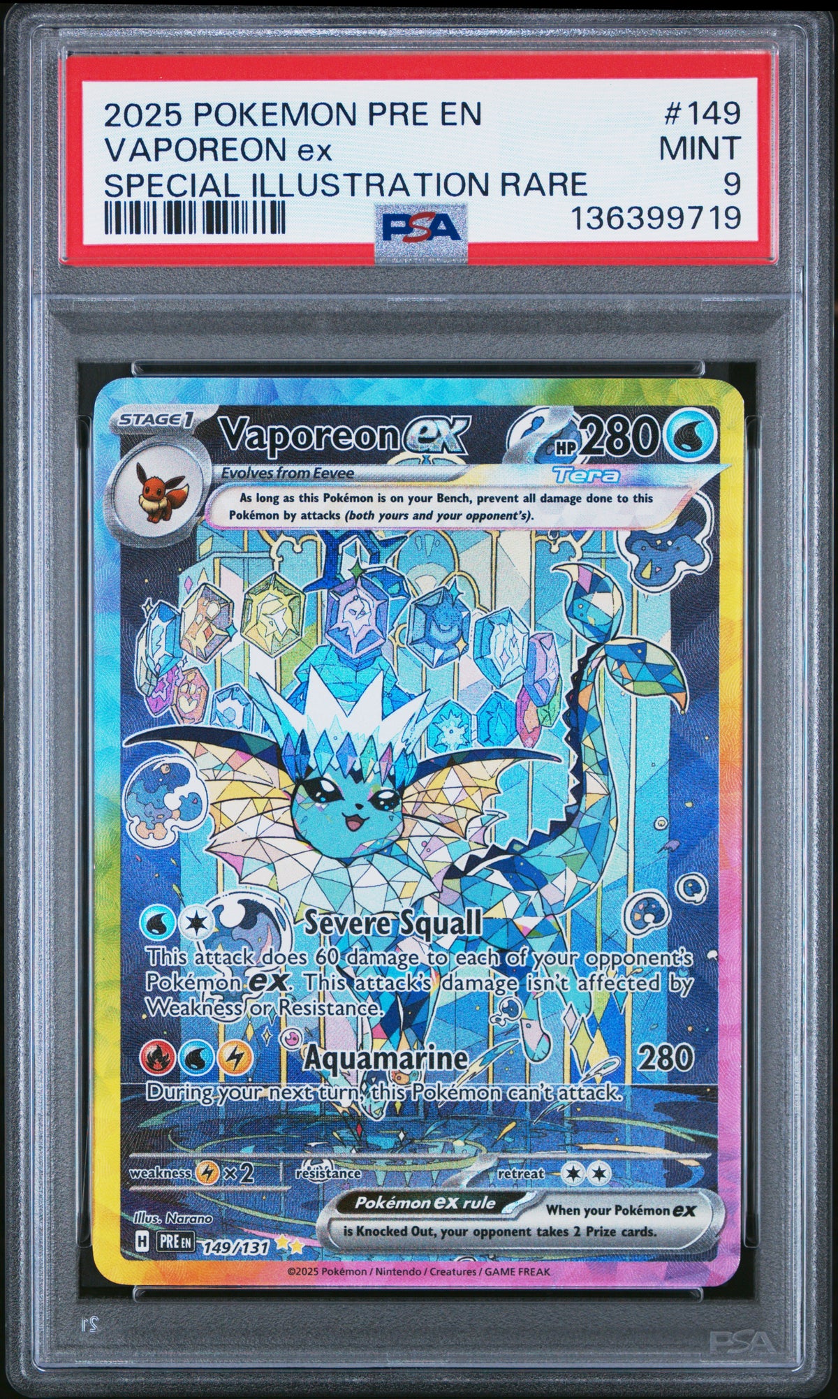 VAPOREON EX 149/131 PSA 9 POKEMON PRISMATIC EVOLUTIONS SPECIAL ILLUSTRATION RARE